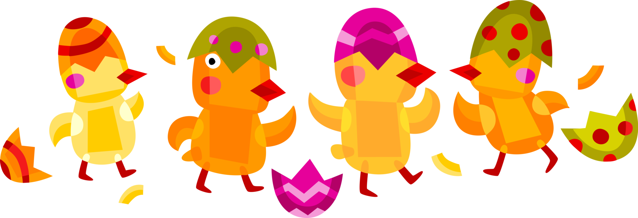 Vector Illustration of Easter Chick Birds Hatch from Pascha Eggs