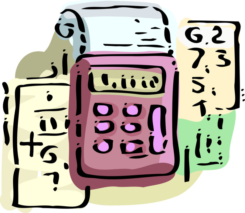 Vector Illustration of Calculator Portable Electronic Device Performs Basic Operations of Mathematics and Papers