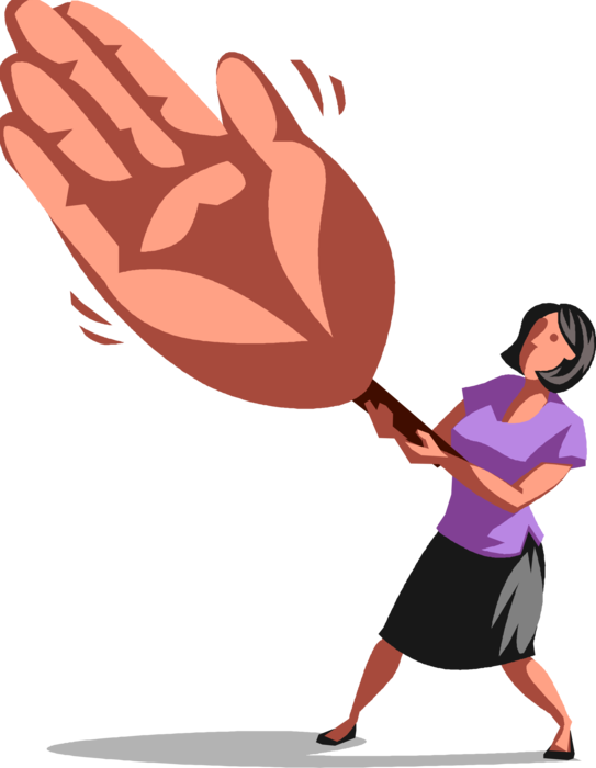 Vector Illustration of Gregarious Sociable Businesswoman Offers Large Hand for Introduction Handshake