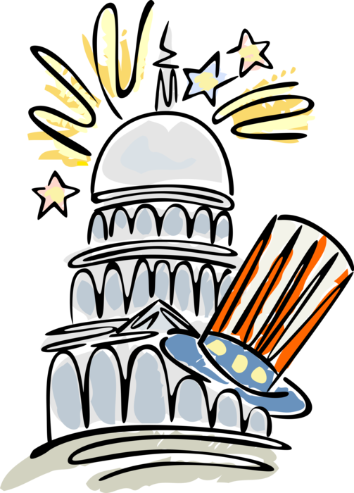 Vector Illustration of Washington, D.C. Capitol Building with Uncle Sam's Hat on 4th of July Independence Day