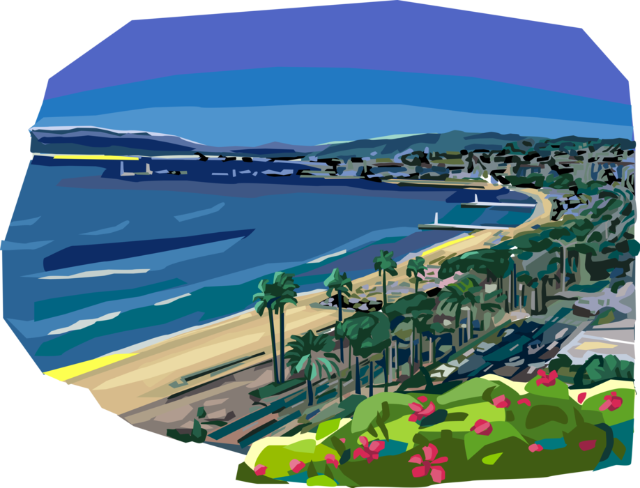 Vector Illustration of French Riviera Côte d'Azur Mediterranean Coastline Sea Coast