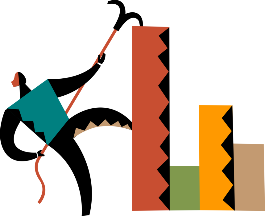 Vector Illustration of Businessman Mountain Climber Climbs Business Chart Diagram Graphical Representation of Data