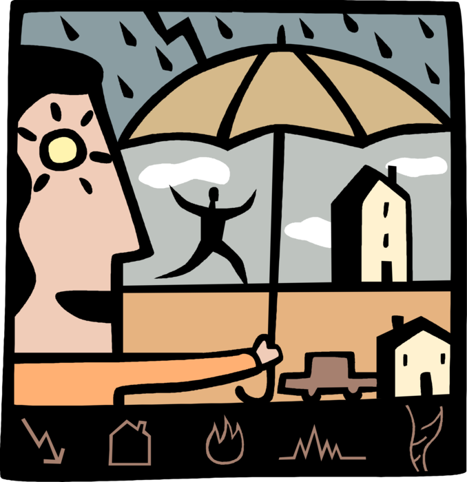 Vector Illustration of Woman Sheltering Person from the Rain