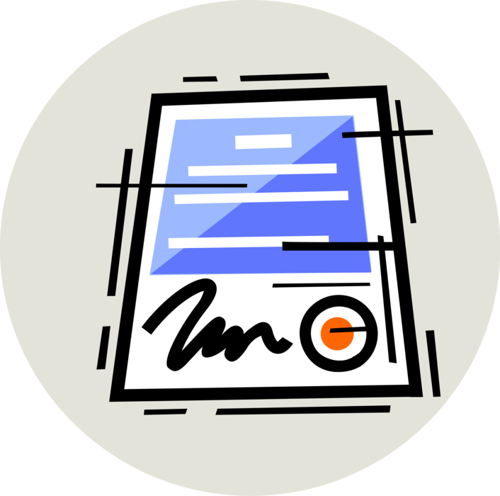 Vector Illustration of Legal Contract Document with Signature and Corporate Seal
