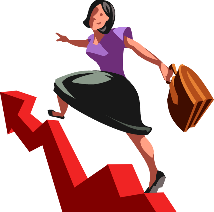 Vector Illustration of Businesswoman Climbs Corporate Growth Chart Arrow to Increased Profit Margins