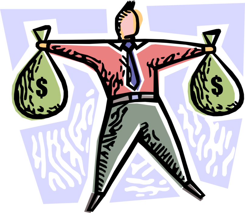 Vector Illustration of Businessman with Financial Money Bag Dollar Cash Profits