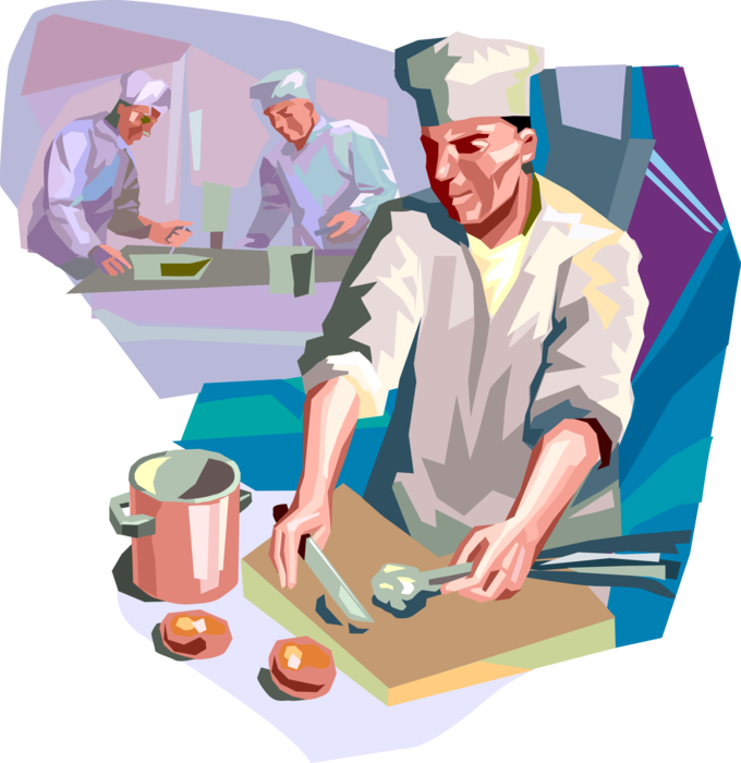 Vector Illustration of Culinary Cuisine Chefs Prepare and Cook Food Meals in Restaurant Kitchen