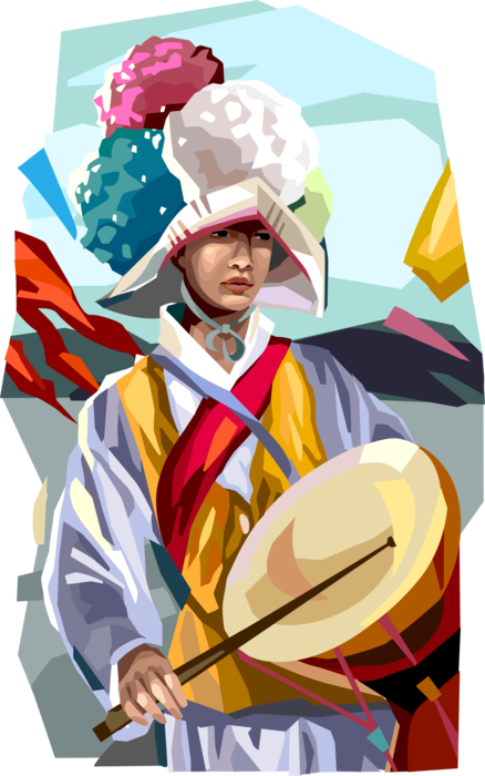 Vector Illustration of South Korea Chuseok Full Moon Harvest Festival - Gama Fight Game