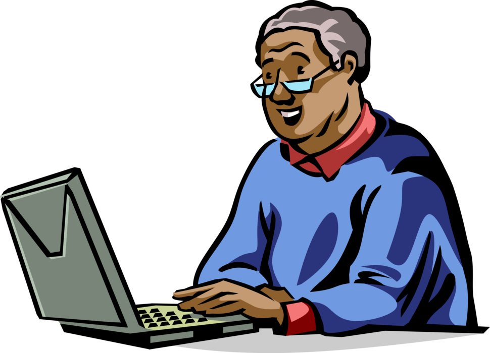Vector Illustration of Businessman Accesses Internet on Laptop Computer