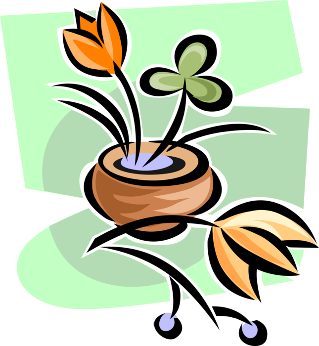 Vector Illustration of Houseplant Flowers in Clay Flower Pot