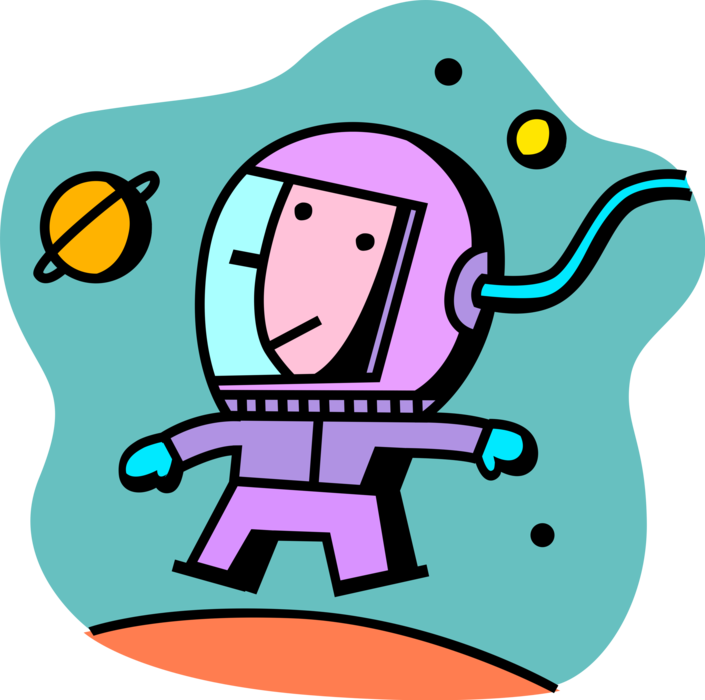 Vector Illustration of Astronaut in Spacesuit Walks on Planet in Outer Space
