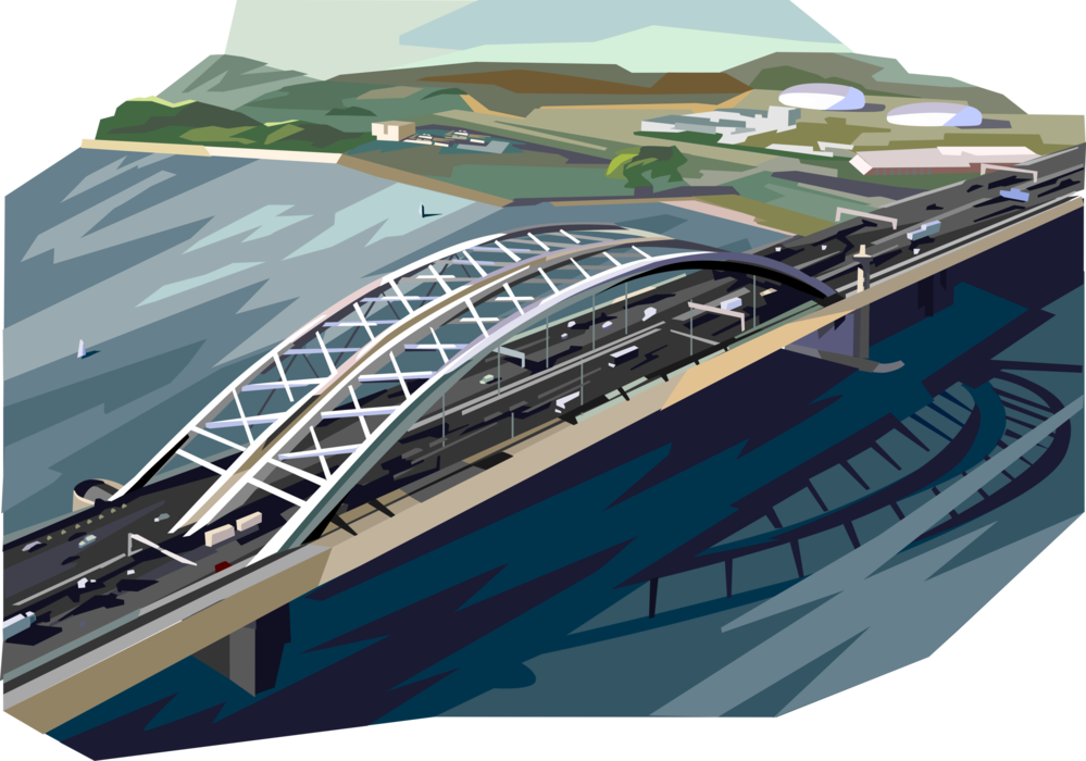 Vector Illustration of Van Brienenoord Bridge, Rotterdam, Holland, The Netherlands
