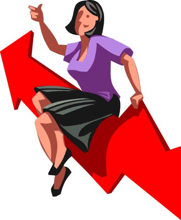 Vector Illustration of Successful Businesswoman Celebrates Sharp Increase in Business Revenue with Rise in Sales