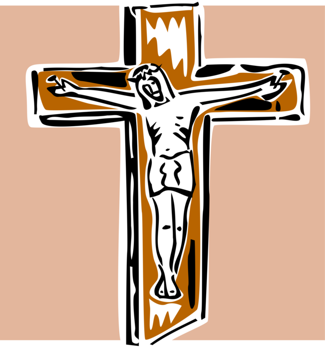 Vector Illustration of Christian Crucifix Cross with Crucified Jesus Christ Nailed to Cross