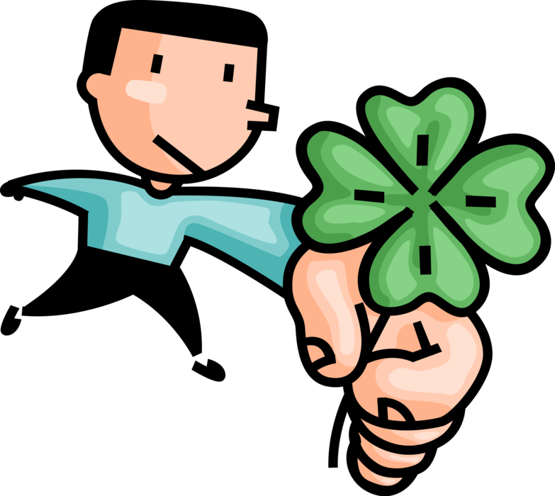 Vector Illustration of Man Holds St. Patrick's Day Four-Leaf Clover Irish Lucky Shamrock