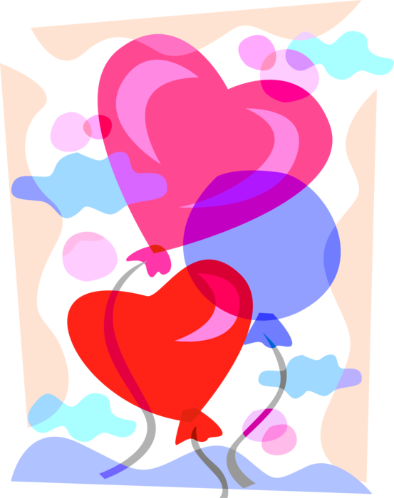 Vector Illustration of Valentine's Day Sentimental Love Heart Balloons Expression of Affection