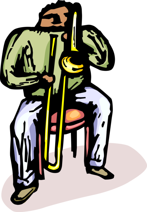 Vector Illustration of Musician Playing Trombone Brass Wind Instrument
