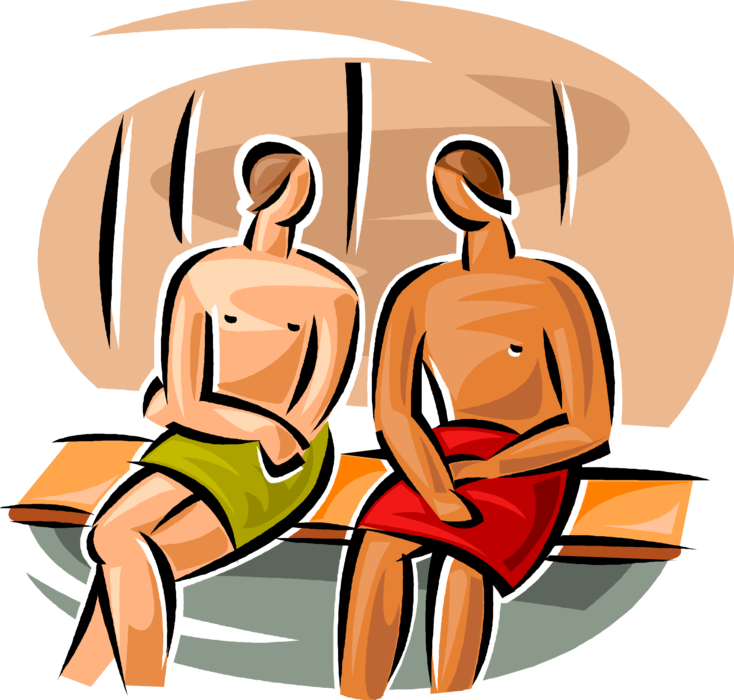 Vector Illustration of Bathers Perspire and Experience Dry or Wet Heat Session in Sauna 