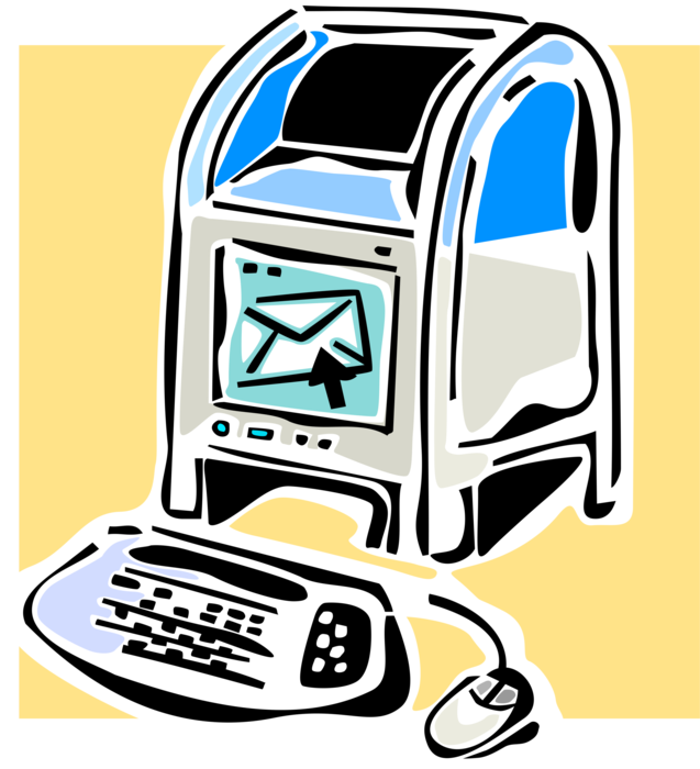 Vector Illustration of Letter Box or Mailbox Receptacle for Incoming Mail and Computer Keyboard