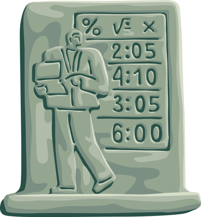 Vector Illustration of Businessman Tabulates Calculations with Computer