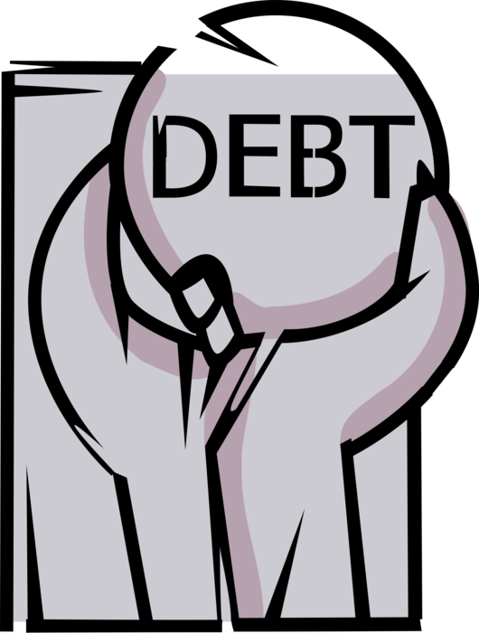 Vector Illustration of Businessman Carries Heavy Burden Financial Debt on Shoulders