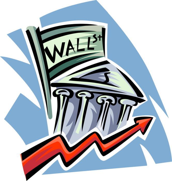 Vector Illustration of Wall Street Financial Investment Bank with Stock Market Arrow