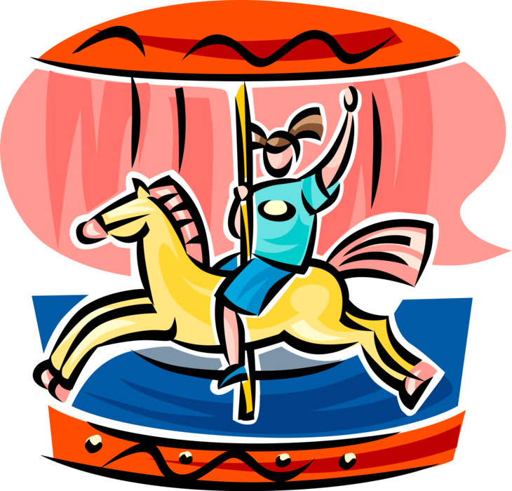 Vector Illustration of Carnival or Amusement Park Fairground Midway Carousel Merry-Go-Round Horseback Ride