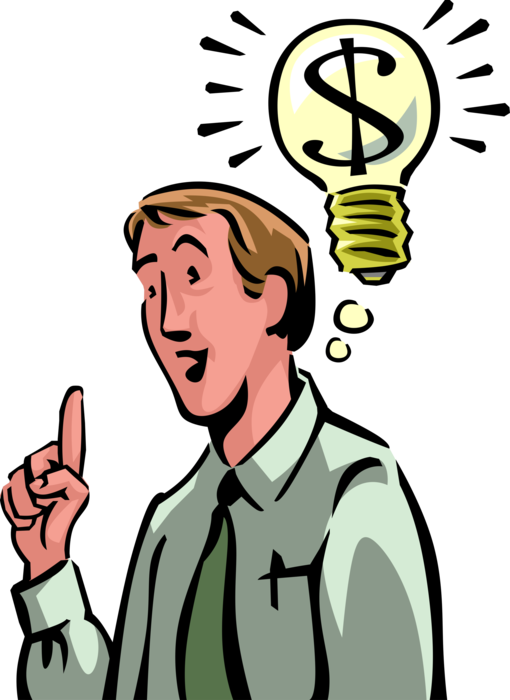 Vector Illustration of Businessman has Good Ideas with Dollar Sign Valuable Electric Light Bulb Symbol of Invention, Innovation