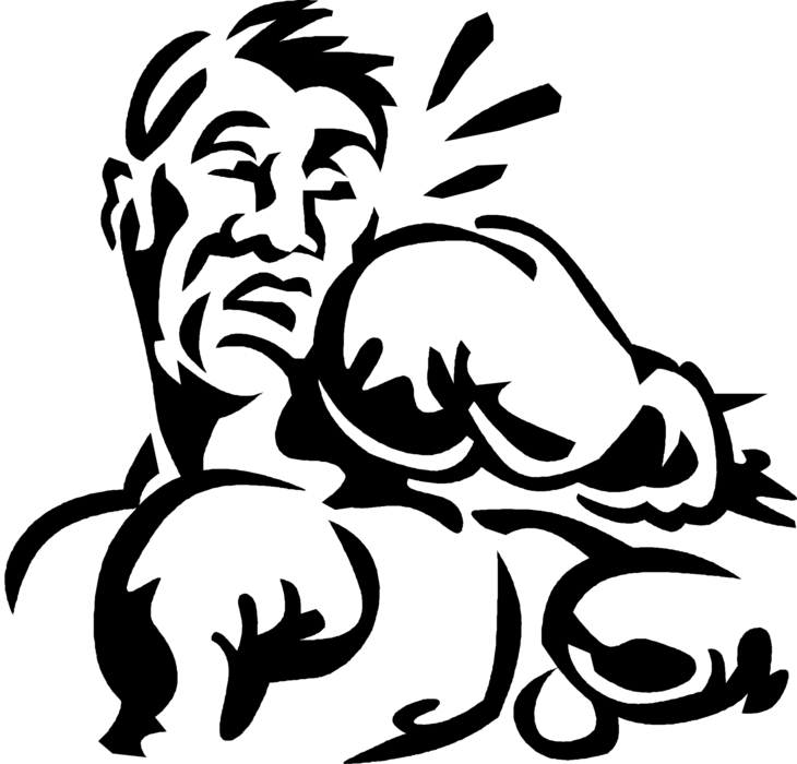 Vector Illustration of Prizefighter Pugilist Boxer Receives Knockout Punch During Fight in Boxing Ring
