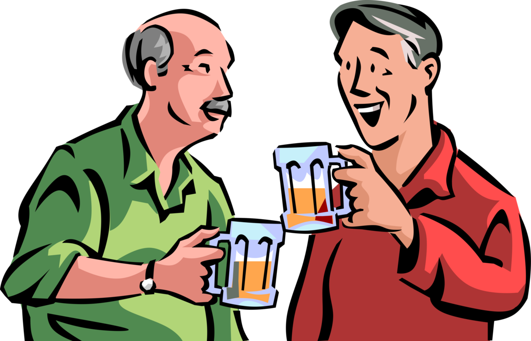 Vector Illustration of Retired Elderly Senior Citizens Toast Long Life and Happiness with Mugs of Beer