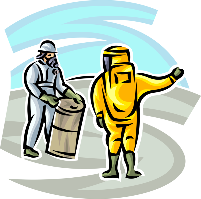 Vector Illustration of Homeland Security Personnel in Hazmat Suits Remove Toxic Chemicals