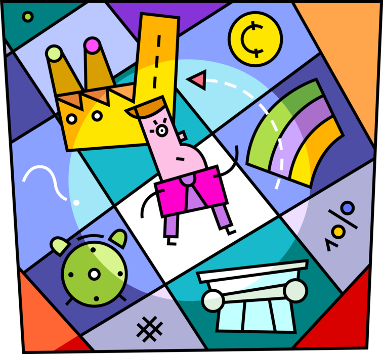 Vector Illustration of Businessman Must Make Decisions Playing Corporate Strategy Board Game 