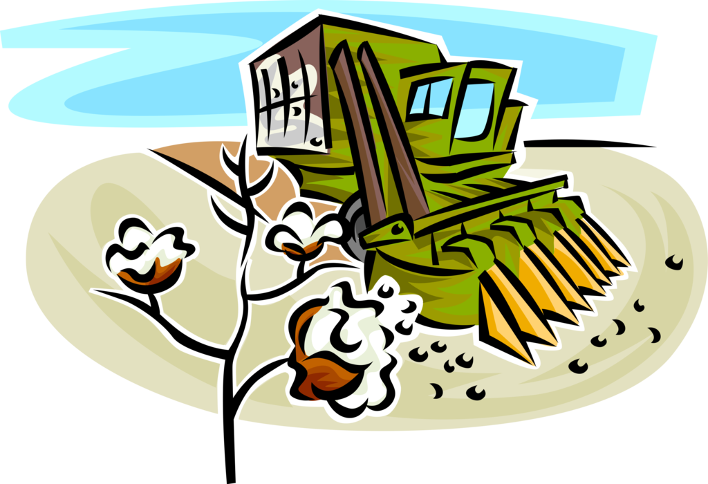 Vector Illustration of Cotton Picker Cotton Harvester Farm Equipment Harvests Cotton Crop