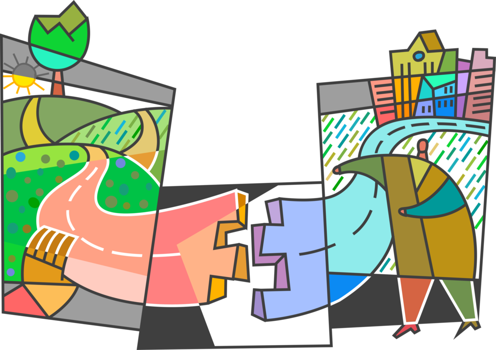 Vector Illustration of Finding the Right Connection Between Industrialization and Environmental Conservation 