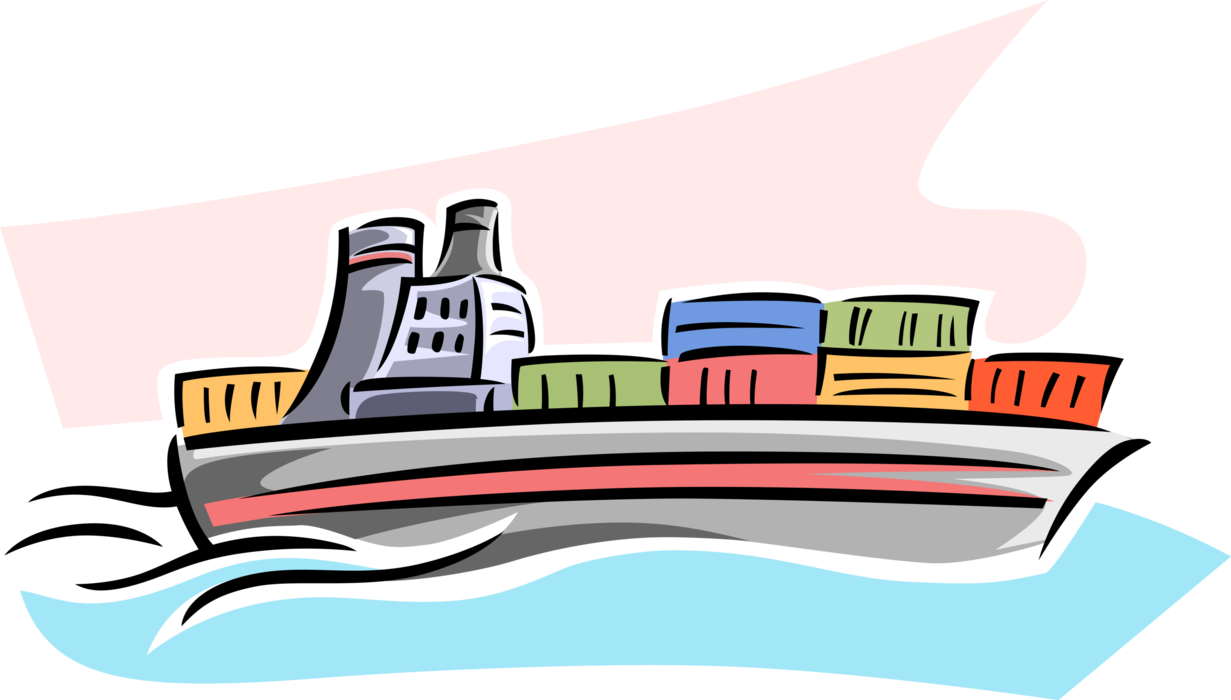 Vector Illustration of Ocean Transport Cargo Ship or Freighter Ship or Vessel Carries Freight Goods and Materials