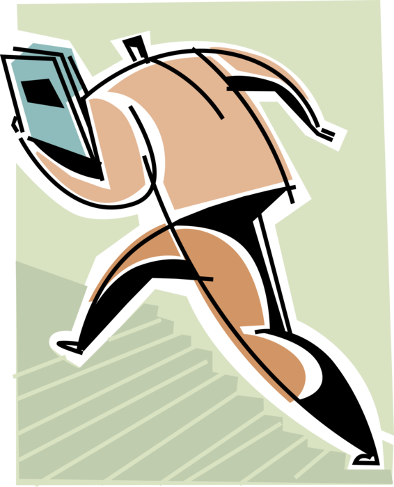 Vector Illustration of Aggressive Businessman on the Move with Business Project Files