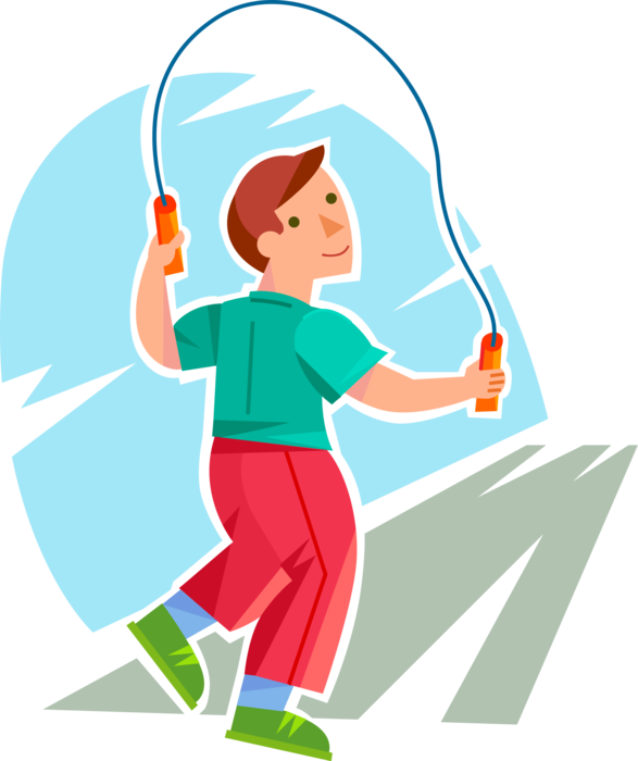 Vector Illustration of Primary or Elementary School Student Boy Skipping Rope at Recess in Schoolyard