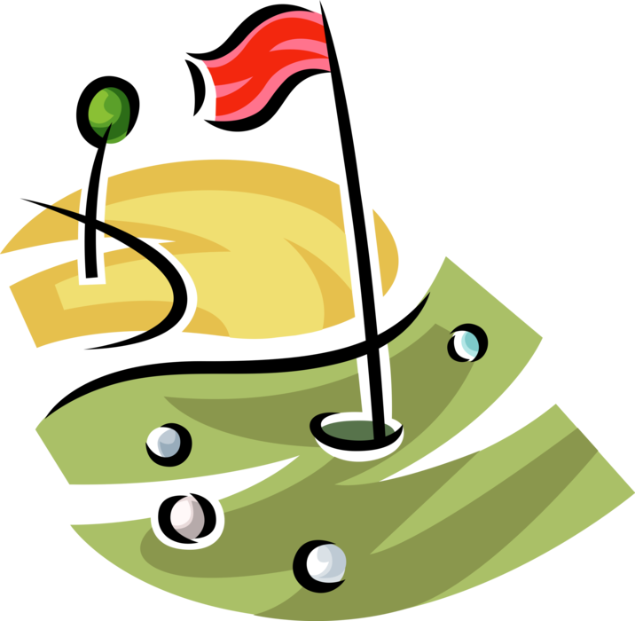 Vector Illustration of Sport of Golf Balls on Golf Green Close to Hole with Flag