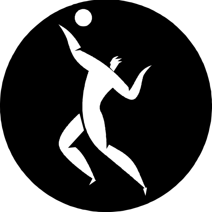 Vector Illustration of Volleyball Team Sports Player Volleys Ball Over Net During Game