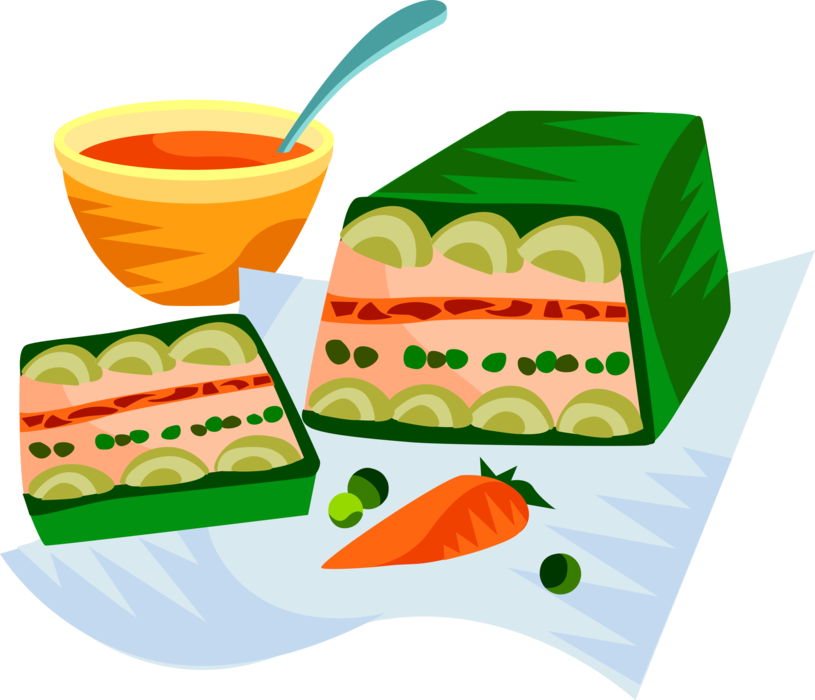 Vector Illustration of European French Cuisine Vegetable Terrine Forcemeat Loaf