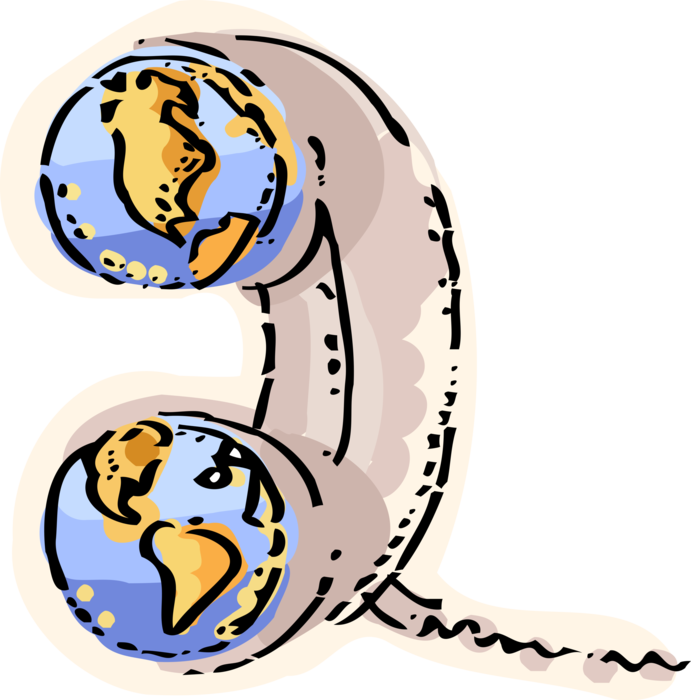 Vector Illustration of Worldwide Telecommunications Telephone Handset Receiver with Planet Earth World