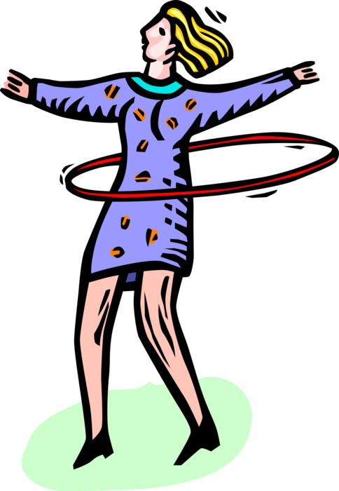 Vector Illustration of Young Adolescent Girl Plays with Hula Hoop