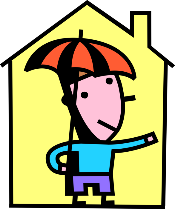 Vector Illustration of Homeowner with Household Mortgage and Property Insurance with Umbrella Protection