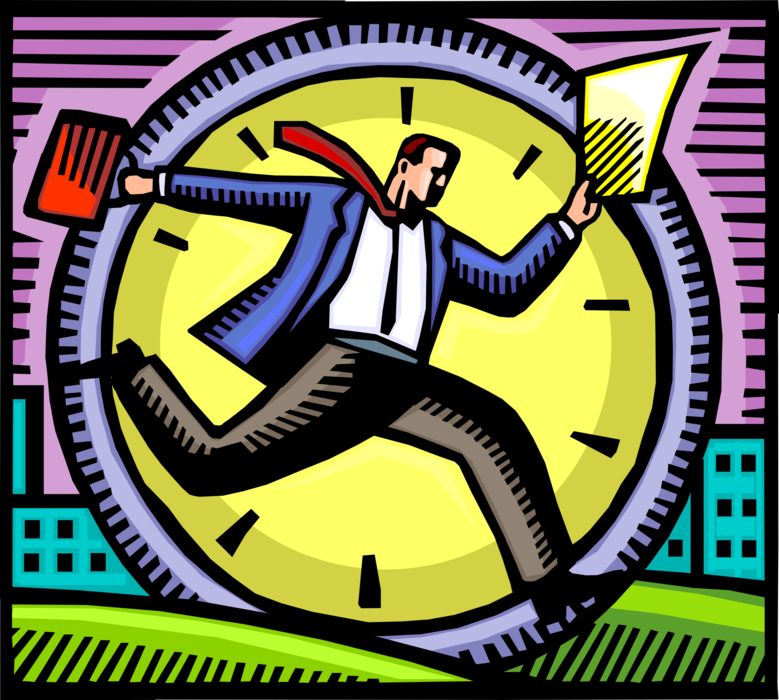 Vector Illustration of Businessman Office Worker Enslaved by Time and Never Ending Cycle of Work and Productivity