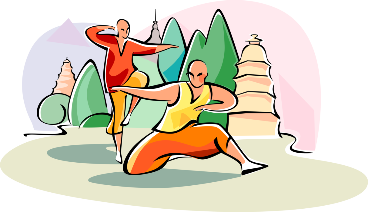 Vector Illustration of Chinese Martial Art Tai Chi of Stylized, Meditative Exercise