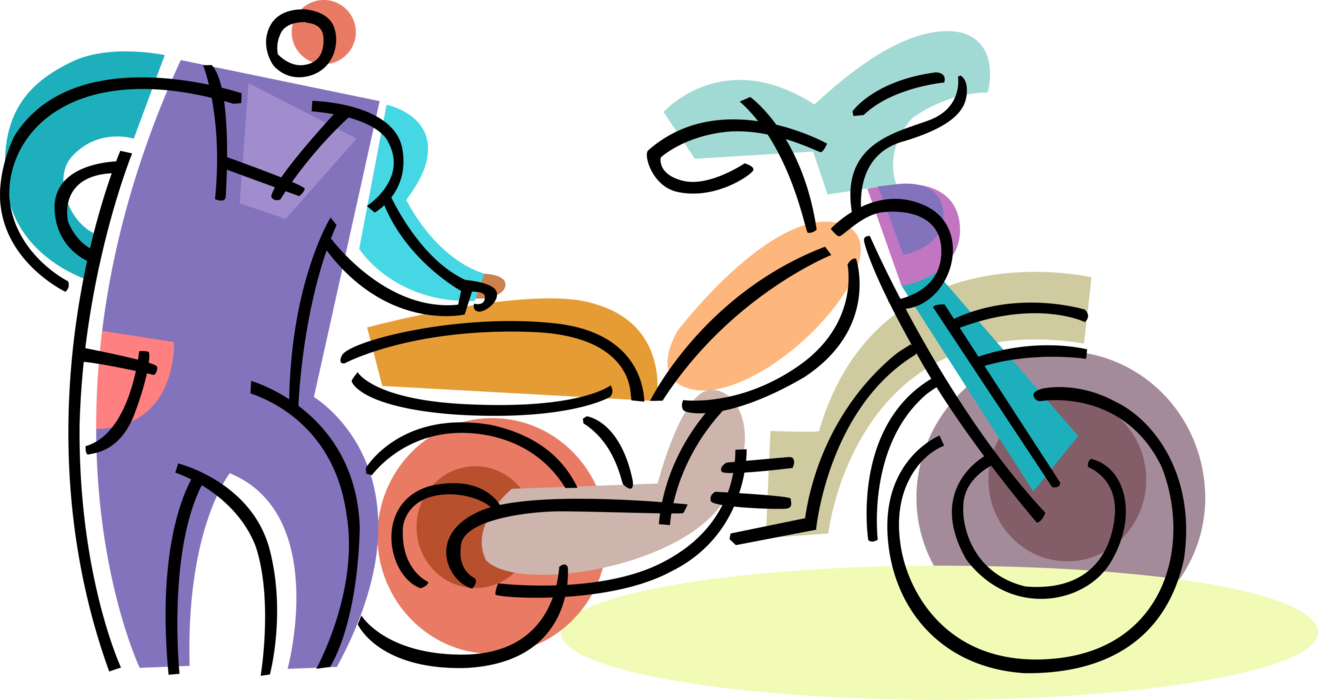 Vector Illustration of Motorcyclist Rides Motorcycle or Motorbike Motor Vehicle