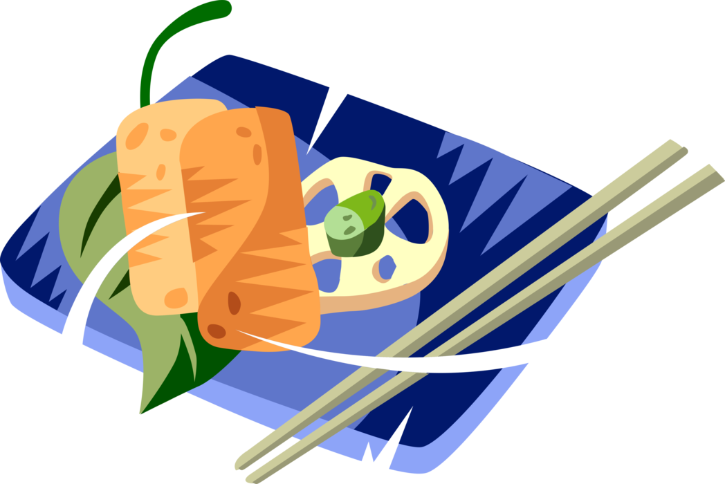 Vector Illustration of Southeast Asian Cuisine Tofu Bean Curd with Wasabi on Serving Plate and Chopsticks