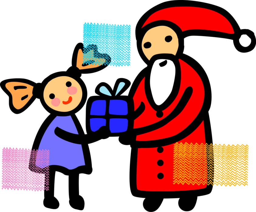 Vector Illustration of Santa Claus has Christmas Gift Present for Good Child