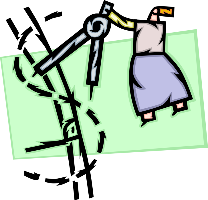 Vector Illustration of Woman with Measurement Compass Measures Business Performance with Money Dollar Sign
