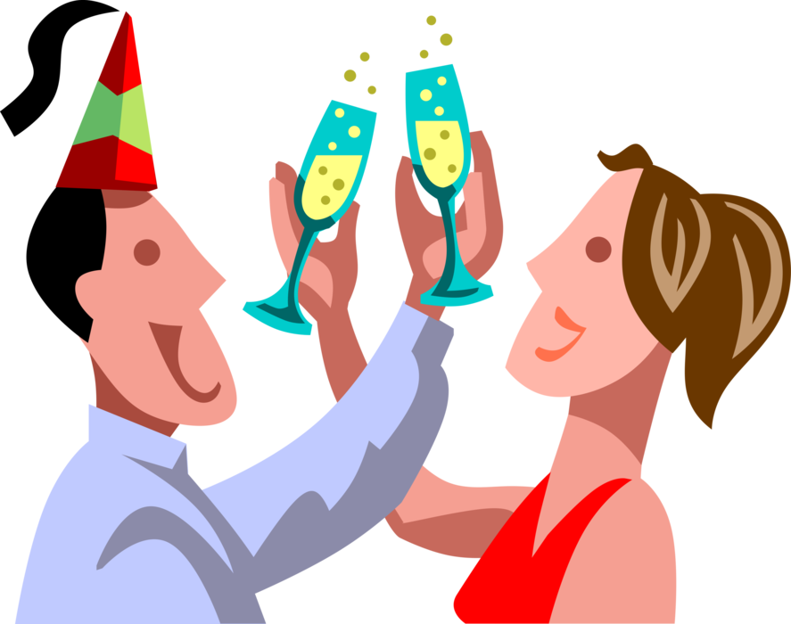 Vector Illustration of Inebriated Colleagues at Office Party Celebrate Holiday Season with Christmas Cheer Champagne Toast